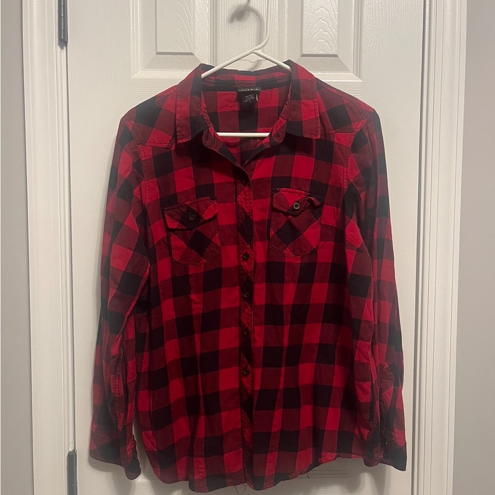 Torrid Red & Black Plaid Flannel Perfect‎ for Holiday Matching Outfits Size 1